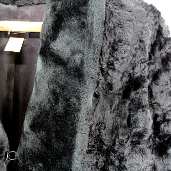 VTG Long Full Length Faux Fur Robe Coat Black Shawl Collar Roll Cuff Hinge Hook - Picture 4 of 10